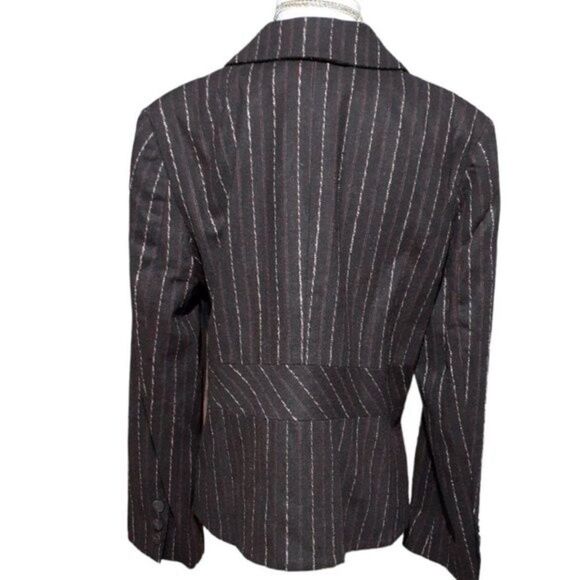J. Jill Brown Blazer Pink Print Stripes Wool Blend Front Buttons Jacket Sz 12 - Picture 6 of 10